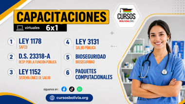 6 CURSOS SALUD Ley 1178, Responsabilidad x Función Pública, Ley 1152 -Biosdeguridad -Ley 3131 y Paquetes Computacionales  (Virtual 24/7) 