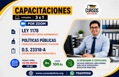 3 Cursos  Ley 1178, Políticas Publicas y DS 23318-A (virtual por ZOOM) 