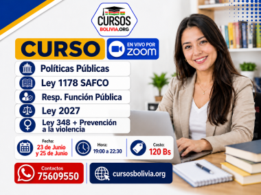 5 Cursos  Ley 1178 SAFCO , Políticas Públicas y DS23318-A Ley 2027 y Ley 348 en vivo por ZOOM
